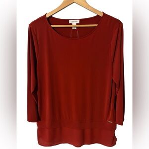Calvin Klein Women's Brick Red Layered Long-Sleeve Top